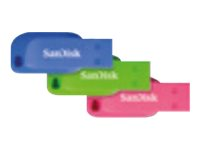 SanDisk Cruzer Blade - Unidad flash USB - 16 GB - USB 2.0 - azul, verde, rosa (paquete de 3) SDCZ50C-016G-B46T