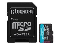 Kingston Canvas Go! Plus - Tarjeta de memoria flash (adaptador microSDXC a SD Incluido) - 128 GB - A2 / Video Class V30 / UHS-I U3 / Class10 - microSDXC UHS-I SDCG3/128GB