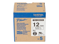 Brother HGE-231V5 - Negro sobre blanco - rollo (1,2 cm x 8 m) 5 bobina(s) tipo laminado - para P-Touch PT-9500pc, PT-9700PC, PT-9800PCN; P-Touch R RL-700S HGE231V5