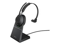 Jabra Evolve2 65 MS Mono - Auricular - en oreja - convertible - Bluetooth - inalámbrico - USB-A - aislamiento de ruido - negro - con base de carga - Certificado para Equipos de Microsoft 26599-899-989