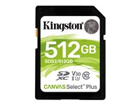 Kingston Canvas Select Plus - Tarjeta de memoria flash - 512 GB - Video Class V30 / UHS-I U3 / Class10 - SDXC UHS-I SDS2/512GB