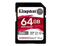 Kingston Canvas React Plus - Tarjeta de memoria flash - 64 GB - Video Class V90 / UHS-II U3 / Class10 - SDXC UHS-II SDR2/64GB