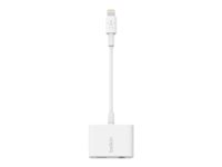 Belkin 3.5 mm Audio + Charge RockStar - Adaptador de Lightning a conector de auriculares/de carga - Lightning macho a miniconector de 4 polos, Lightning hembra - blanco - para Apple iPad/iPhone (Lightning) F8J212BTWHT