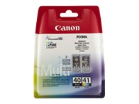 Canon PG-40 / CL-41 Multi Pack - Paquete de 2 - negro, color (cian, magenta, amarillo) - original - depósito de tinta - para FAX JX210; PIXMA iP1800, iP1900, iP2600, MP140, MP190, MP210, MP220, MP470, MX300, MX310 0615B051