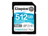 Kingston Canvas Go! Plus - Tarjeta de memoria flash - 512 GB - Video Class V30 / UHS-I U3 / Class10 - SDXC UHS-I SDG3/512GB