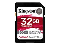 Kingston Canvas React Plus - Tarjeta de memoria flash - 32 GB - Video Class V90 / UHS-II U3 / Class10 - SDXC UHS-II SDR2/32GB