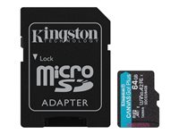 Kingston Canvas Go! Plus - Tarjeta de memoria flash (adaptador microSDXC a SD Incluido) - 64 GB - A2 / Video Class V30 / UHS-I U3 / Class10 - microSDXC UHS-I SDCG3/64GB