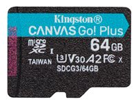 Kingston Canvas Go! Plus - Tarjeta de memoria flash - 64 GB - A2 / Video Class V30 / UHS-I U3 / Class10 - microSDXC UHS-I SDCG3/64GBSP