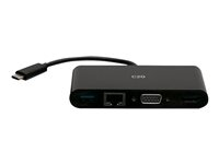 C2G USB C to HDMI, VGA, USB A & RJ45 Adapter - 4K 30Hz - Black - Estación de conexión - USB-C / Thunderbolt 3 - VGA, HDMI - GigE C2G29828