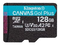 Kingston Canvas Go! Plus - Tarjeta de memoria flash - 128 GB - A2 / Video Class V30 / UHS-I U3 / Class10 - microSDXC UHS-I SDCG3/128GBSP