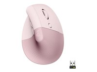 Logitech Lift Vertical Ergonomic Mouse - Ratón vertical - ergonómico - óptico - 6 botones - inalámbrico - Bluetooth, 2.4 GHz - receptor de USB Logitech Logi Bolt - rosa 910-006478