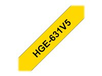 Brother HGE-631V5 - Negro sobre amarillo - rollo (1,2 cm x 8 m) 5 bobina(s) tipo laminado - para P-Touch PT-9500pc, PT-9700PC, PT-9800PCN HGE631V5