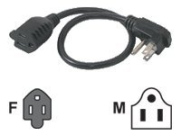 C2G 1.5ft Flat Plug Power Strip Plus - 18 AWG - NEMA 5-15P to NEMA 5-15R - Cable de alimentación - NEMA 5-15 (M) a NEMA 5-15 (H) - 45.72 cm - negro 29804